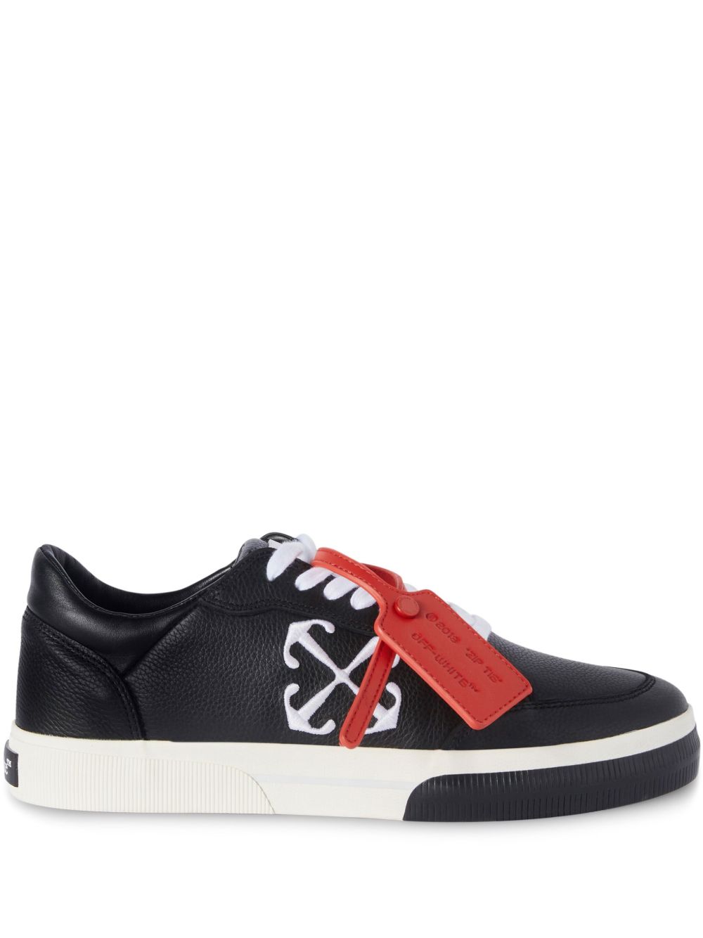 Off-White Vulcanized 对比吊牌皮质运动鞋 - 黑色