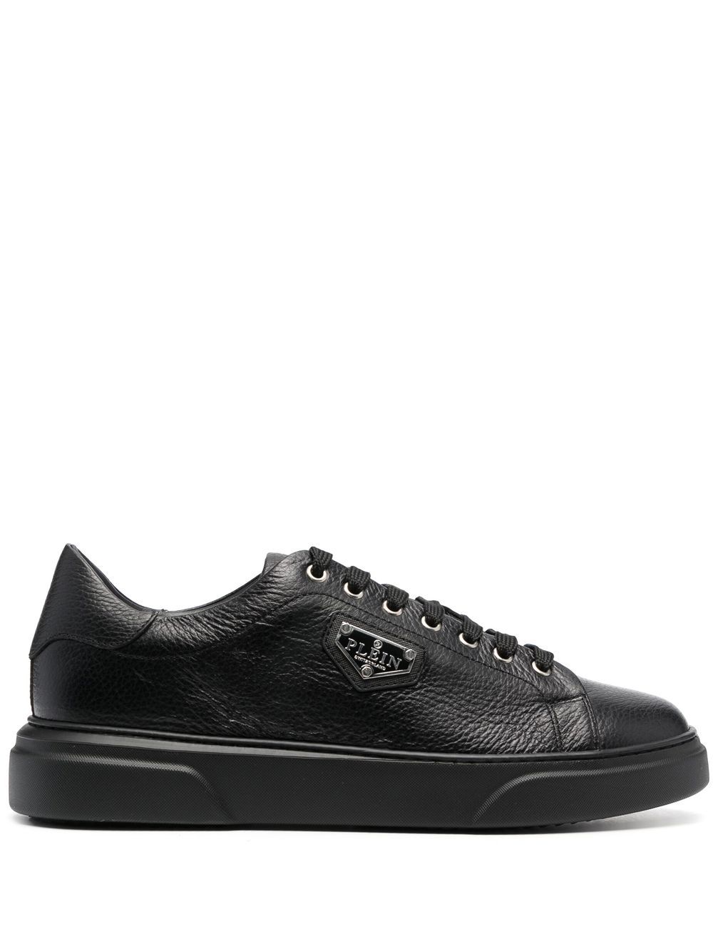 Philipp Plein logo标牌系带运动鞋 - 黑色