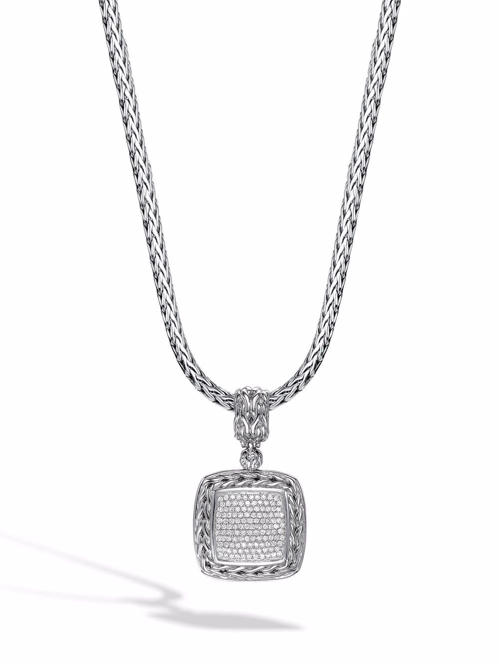 John Hardy Classic Chain 钻石镶嵌中号方形吊坠 - 银色