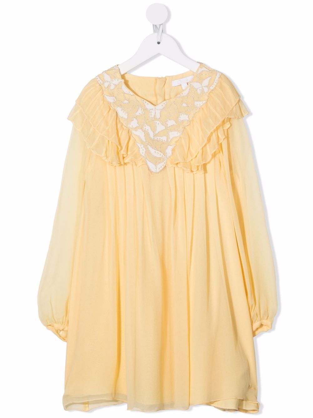Chloé Kids 长袖伞形连衣裙 - 黄色