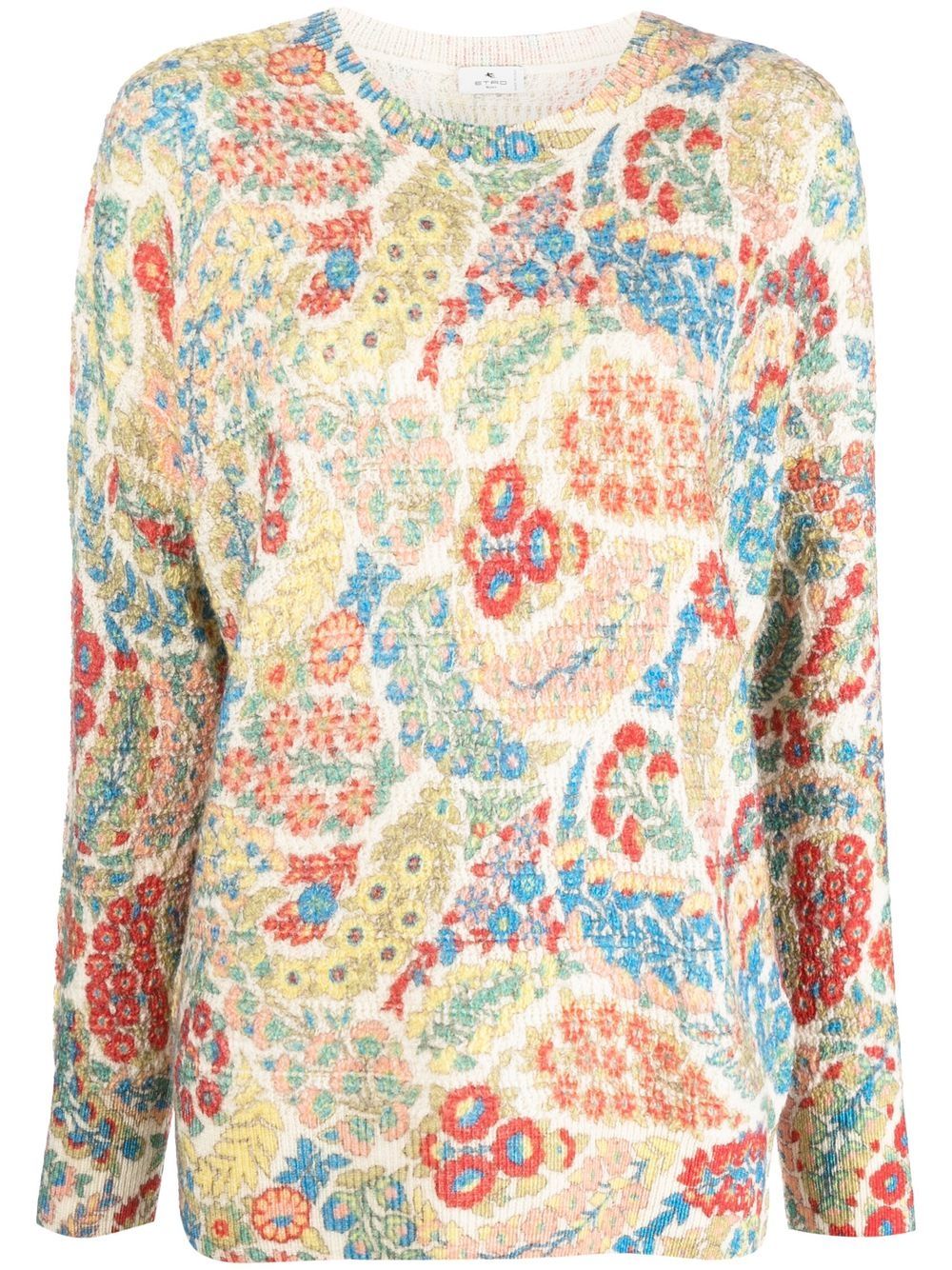 ETRO 抽象印花长袖毛衣 - 白色