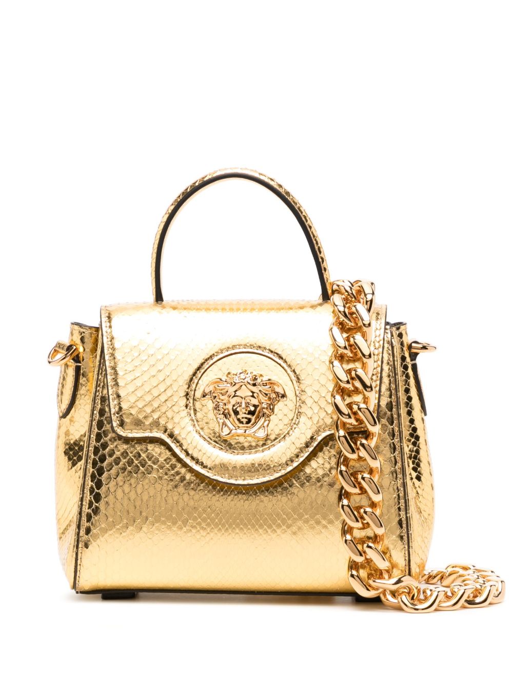 Versace La Medusa 小号蟒蛇纹手提包 - 金色