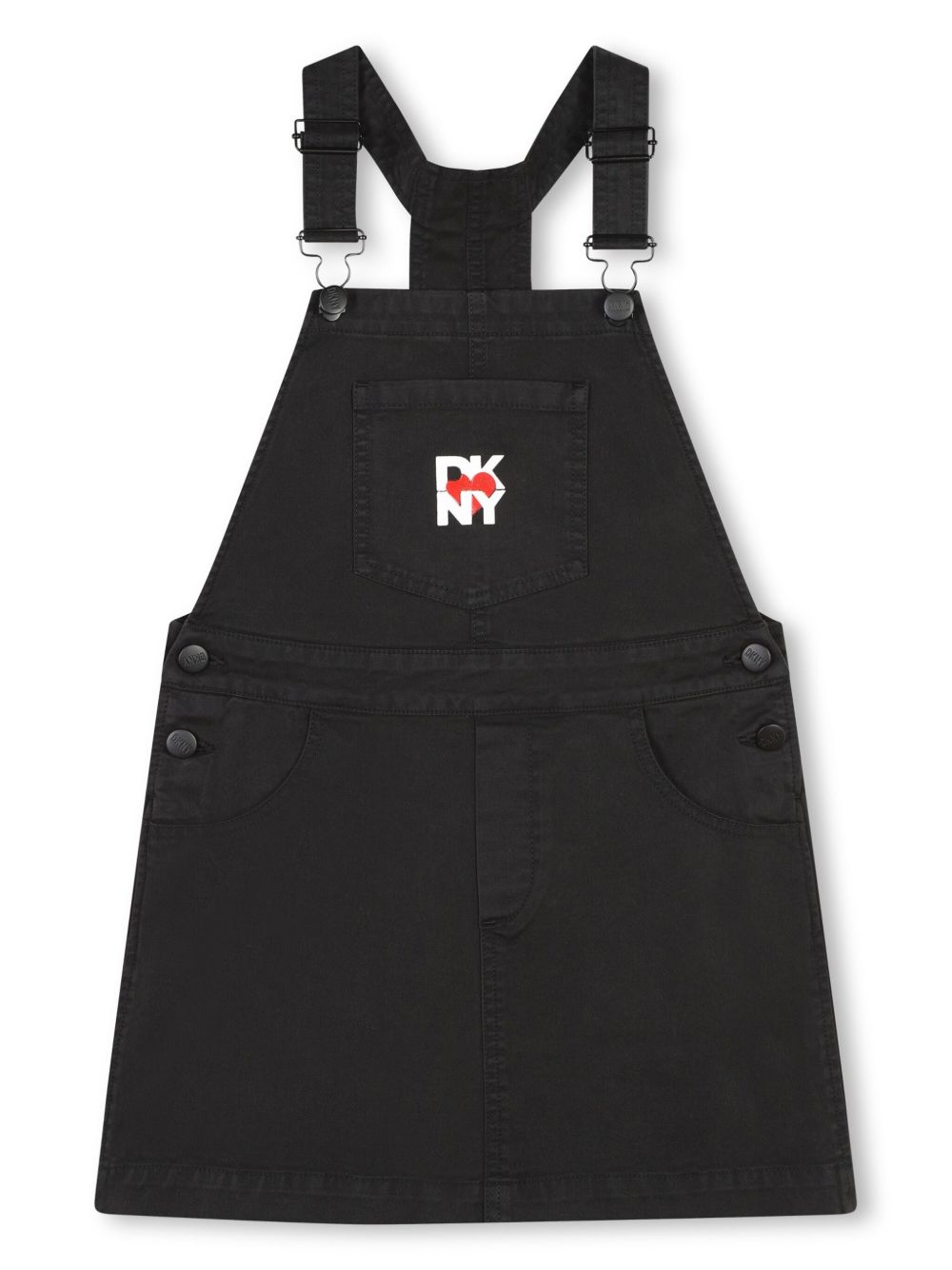 Dkny Kids logo刺绣牛仔背带裙 - 黑色