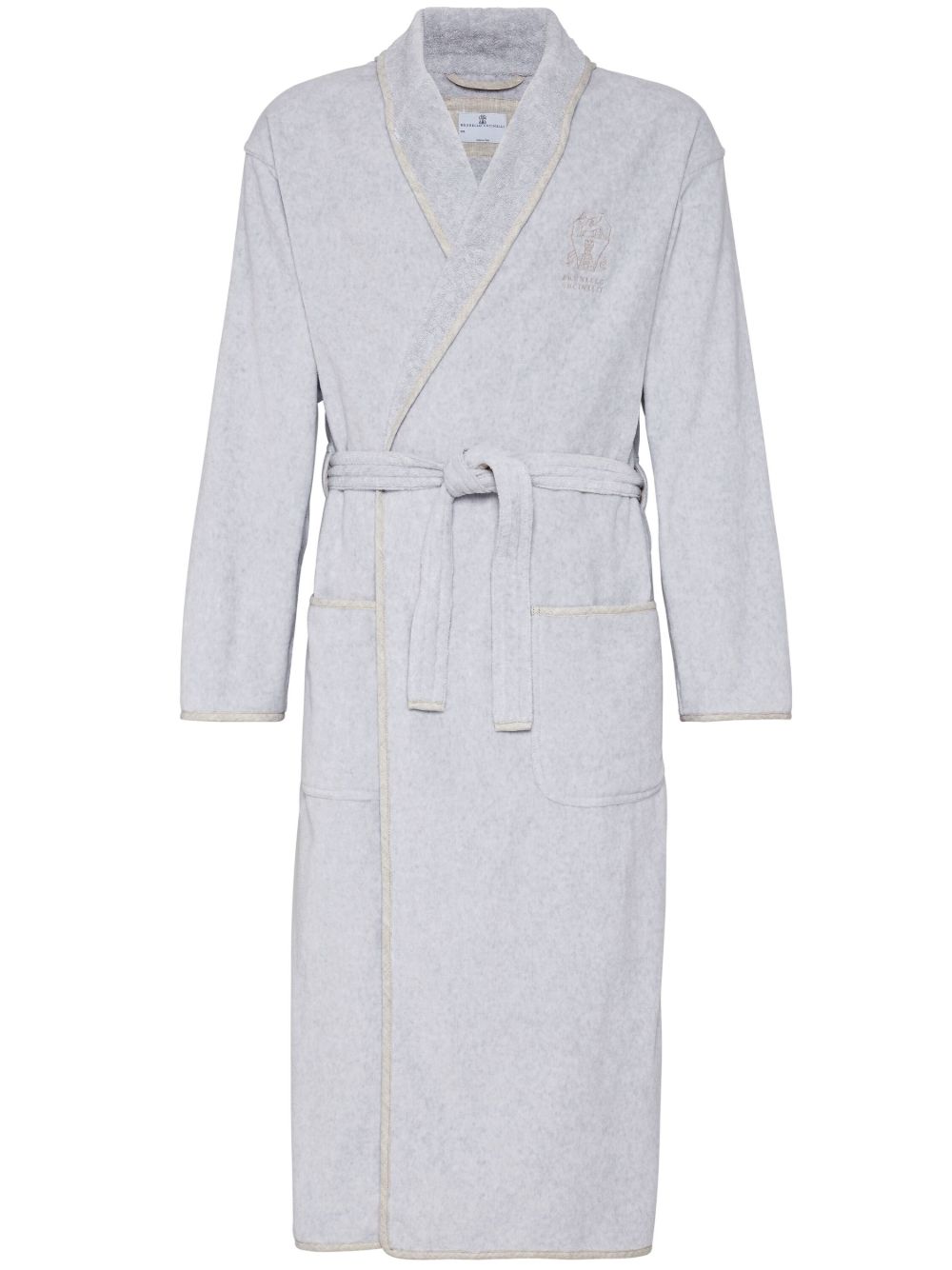 Brunello Cucinelli logo刺绣浴袍 - 蓝色