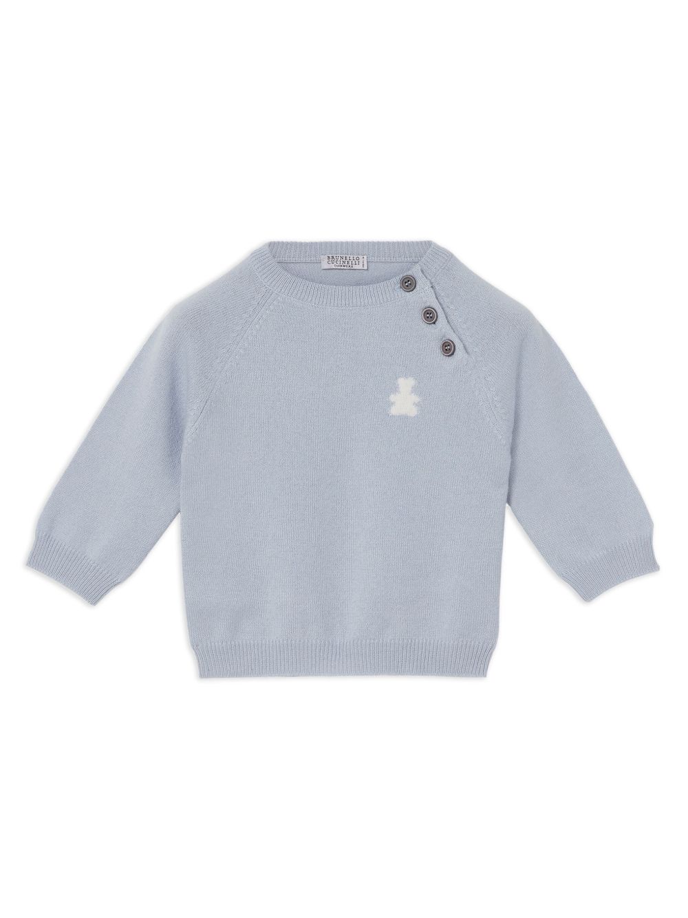 Brunello Cucinelli Kids 泰迪熊图案羊绒毛衣 - 蓝色