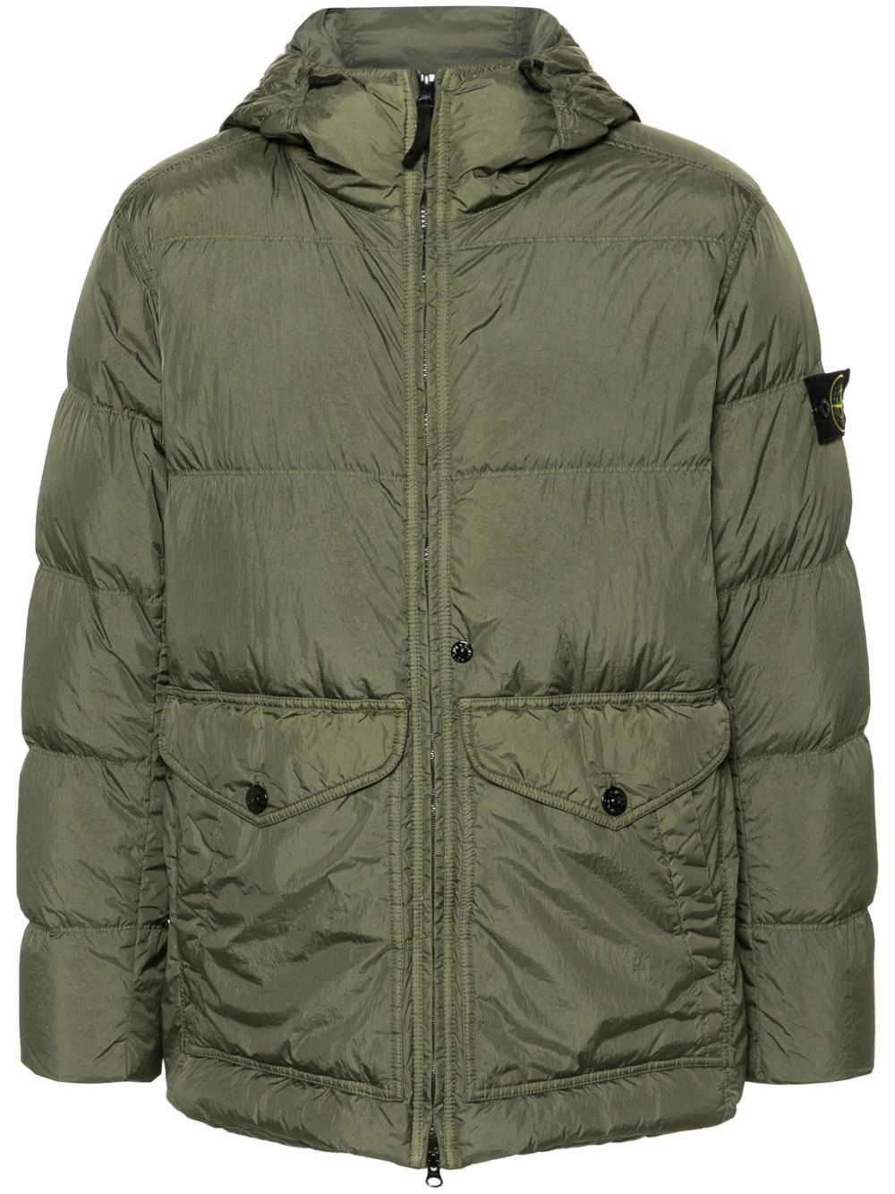 Stone Island 褶皱连帽蓬松外套 - 绿色