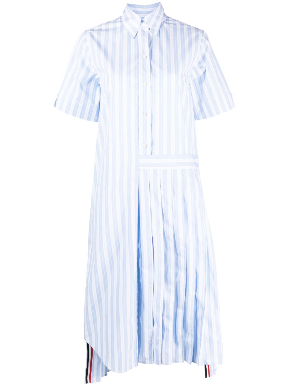 Thom Browne 条纹褶饰棉衬衫裙 - 蓝色