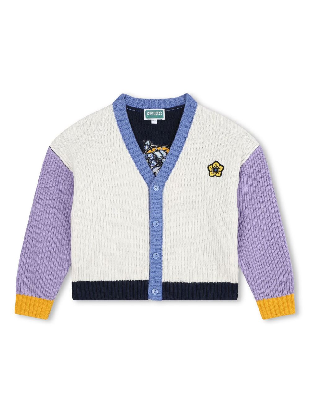Kenzo Kids 拼色罗纹V领开衫 - 白色