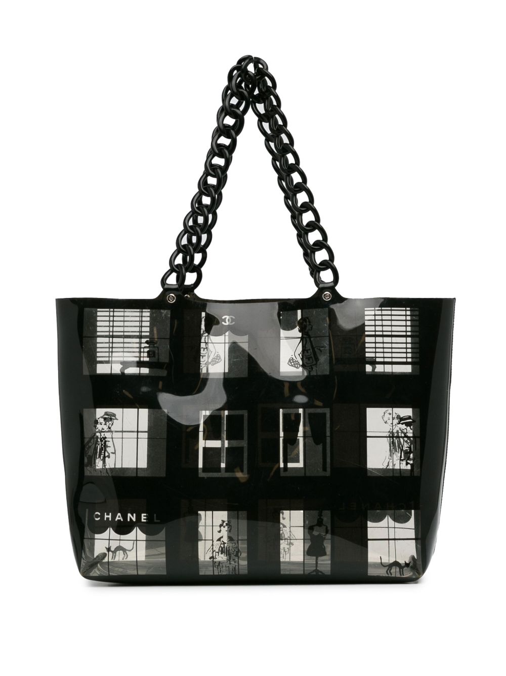 CHANEL Pre-Owned Vinyl Coco Window 手提包（2003-2004年典藏款） - 黑色
