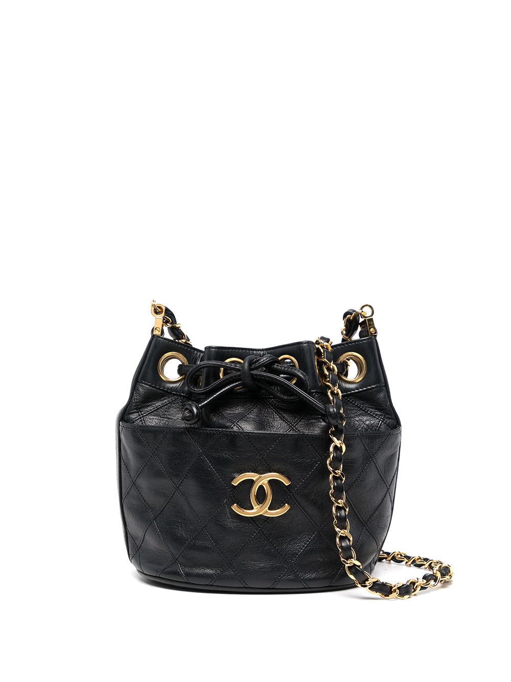 CHANEL Pre-Owned CC 菱纹绗缝水桶包（1980-1990年代典藏款） - 黑色