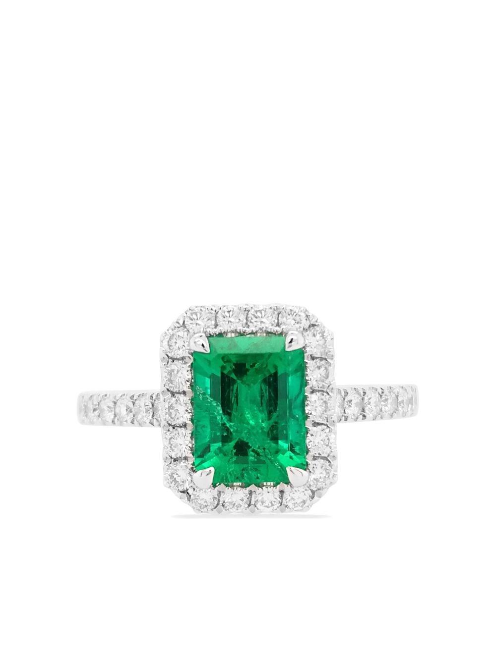 HYT Jewelry 祖母绿宝石钻石铂金戒指 - 银色