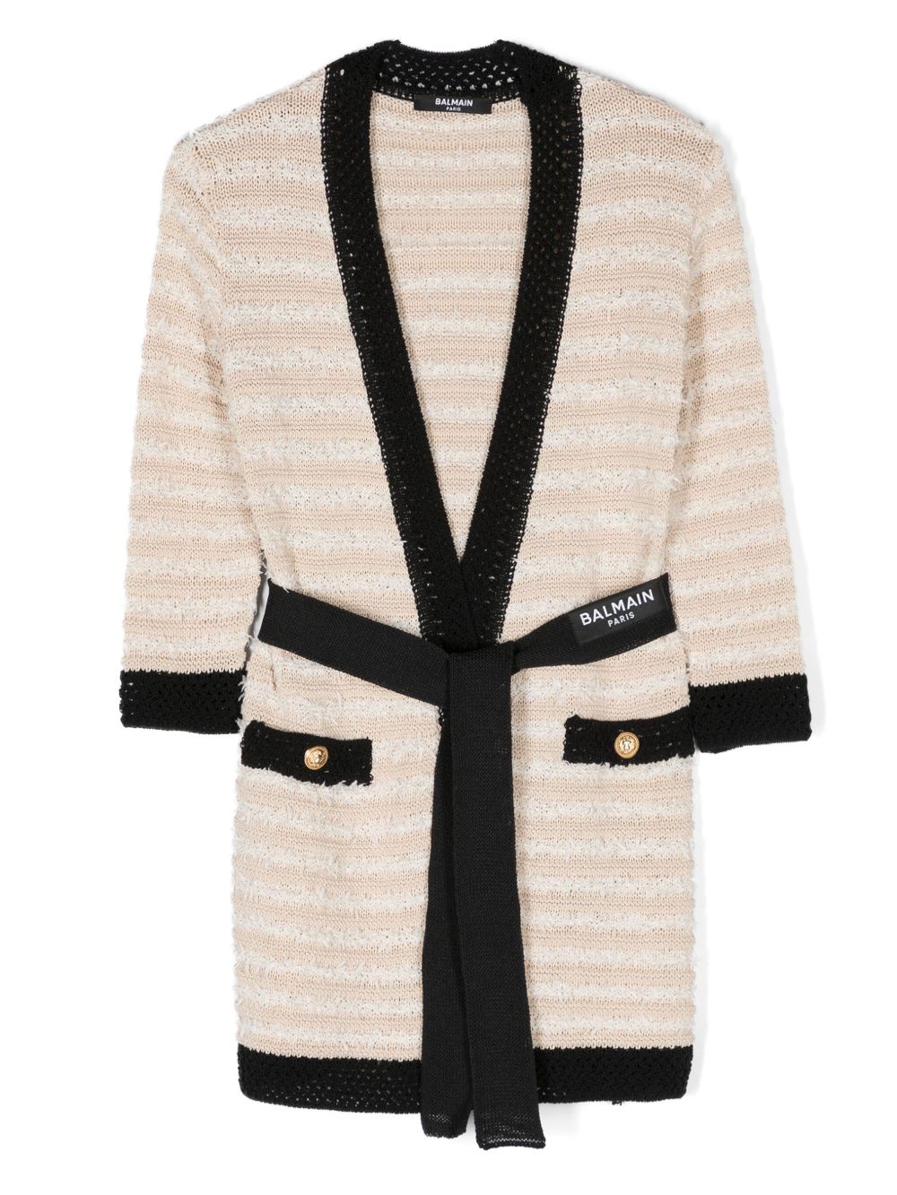 Balmain Kids 束腰条纹开衫 - 中性色