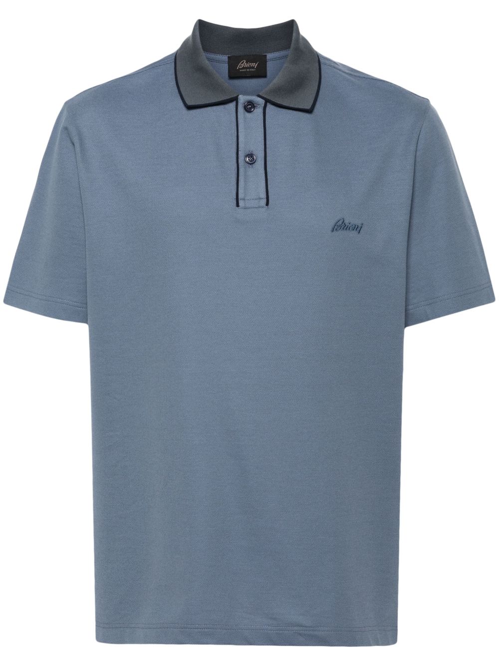 Brioni logo刺绣polo衫 - 蓝色