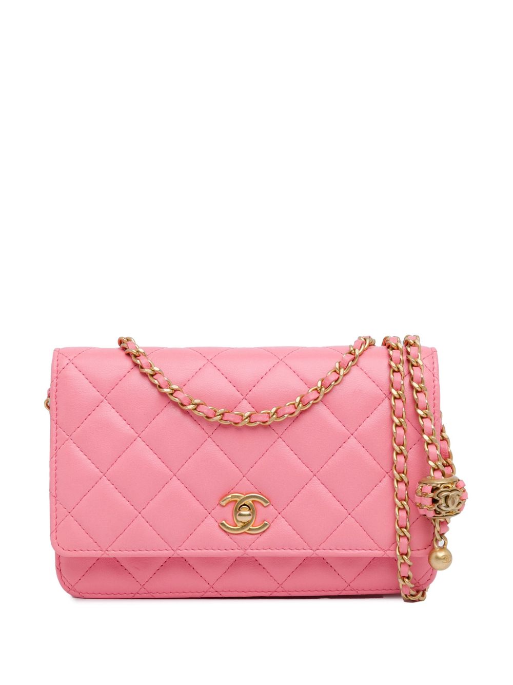 CHANEL Pre-Owned Lambskin Pearl Crush 斜挎搭链钱包（2021-2024年典藏款） - 粉色