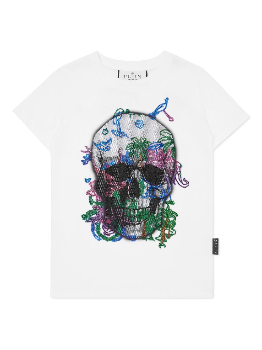 Philipp Plein Junior 晶饰骷髅头棉T恤 - 白色