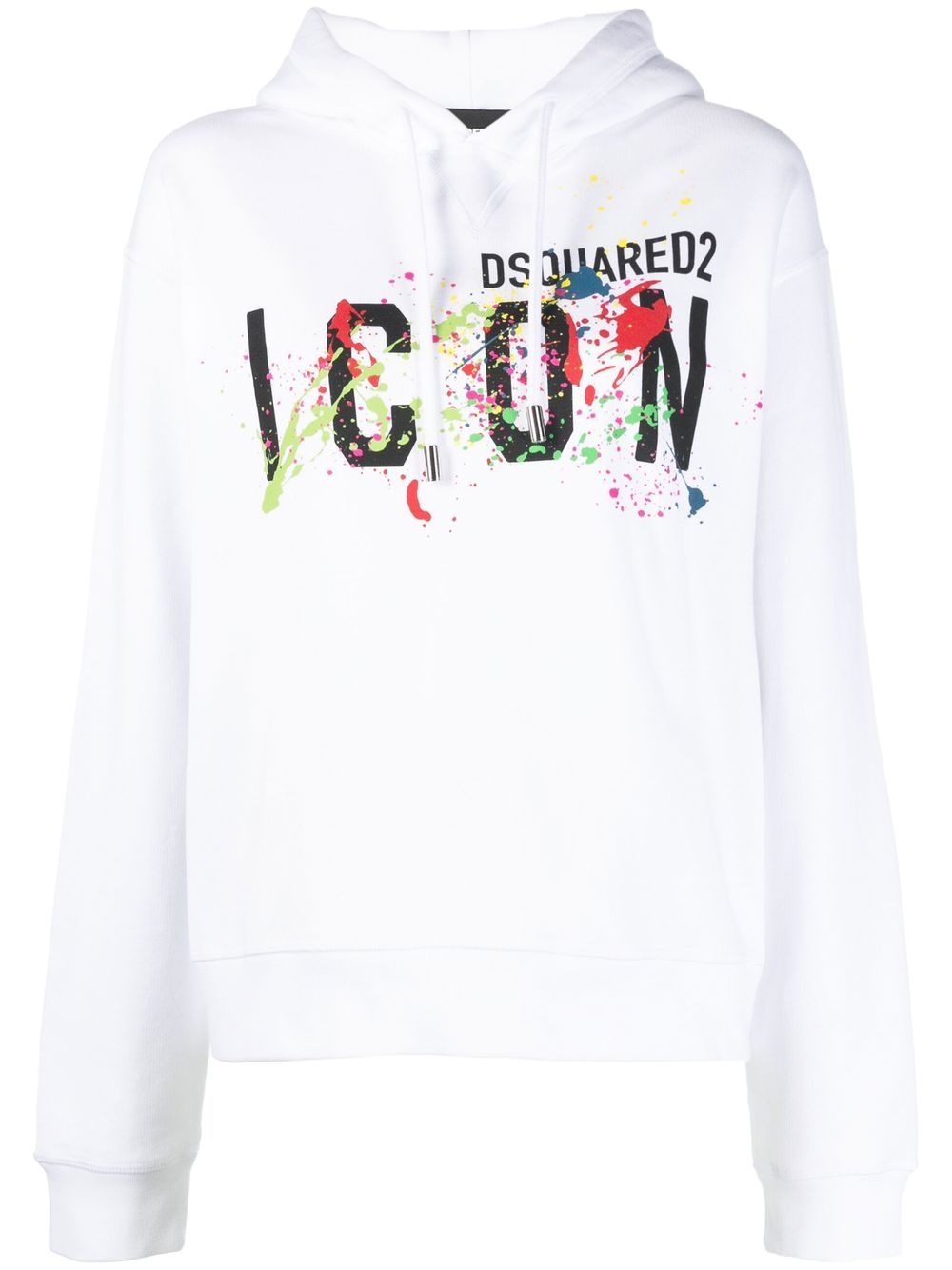DSQUARED2 D2次方 logo印花泼漆效果连帽衫 - 白色