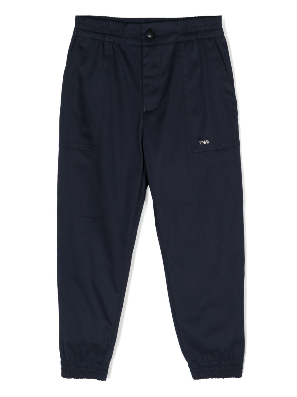 Emporio Armani Kids logo标牌弹性棉锥形卡其裤 - 蓝色