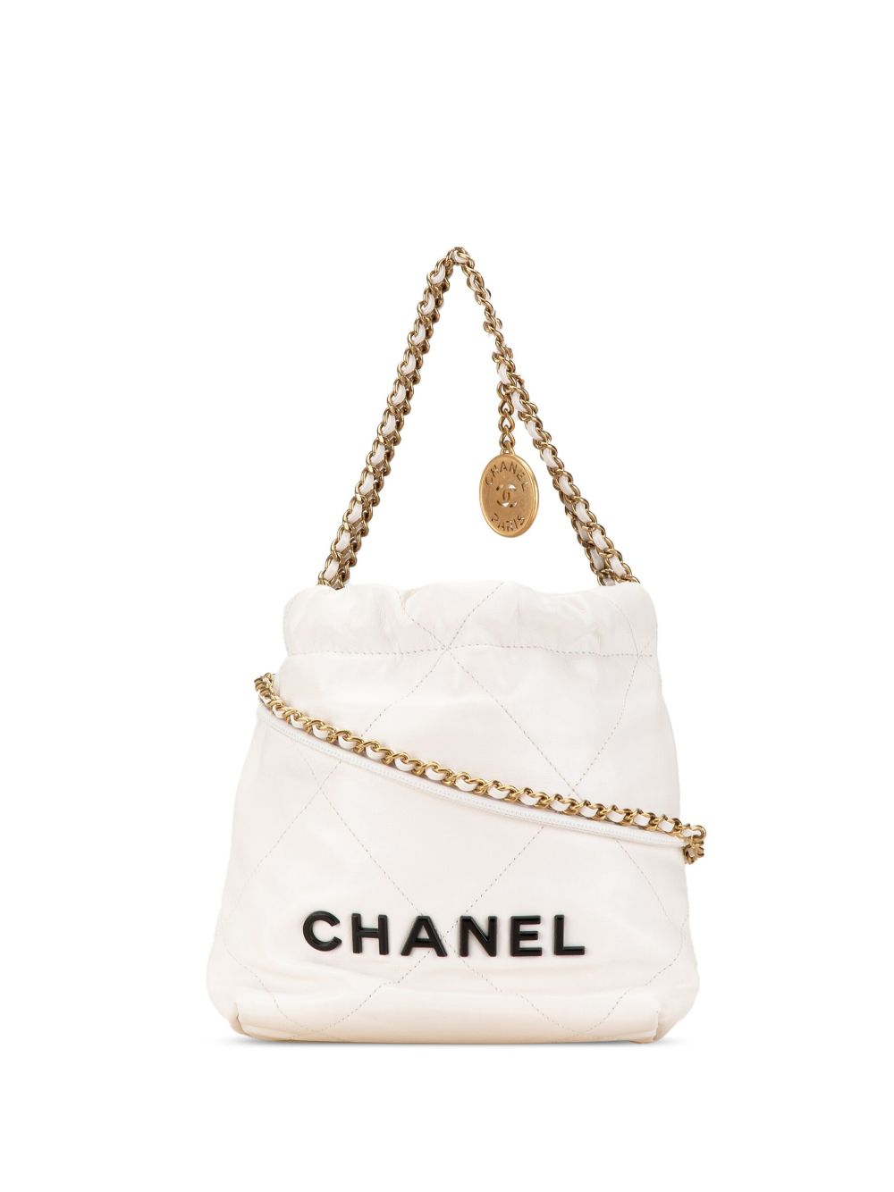 CHANEL Pre-Owned 22 Hobo 小牛皮迷你斜挎包（2021-2023年典藏款） - 白色