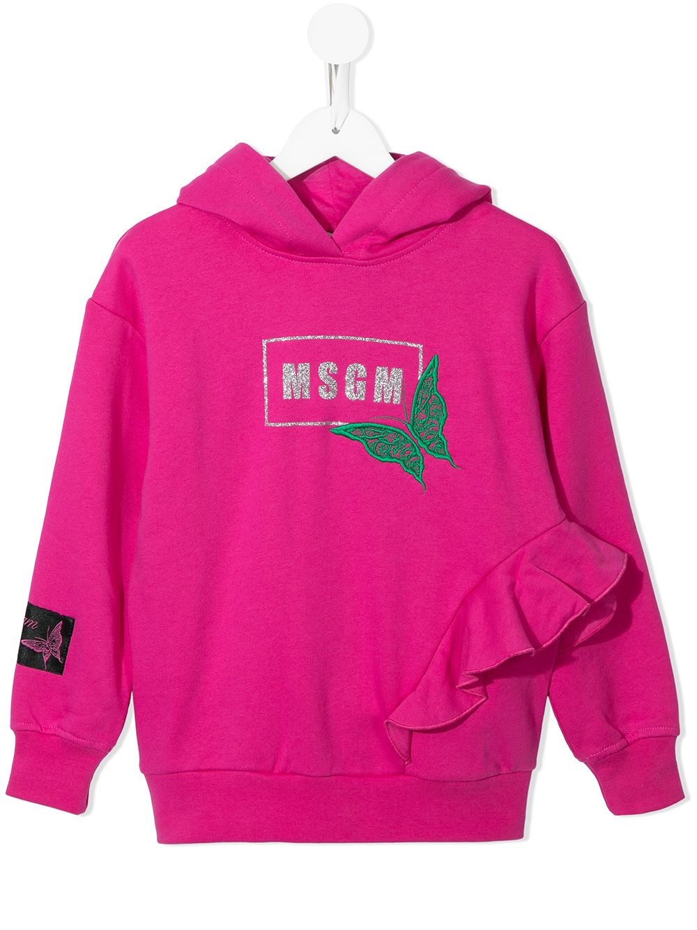 MSGM Kids logo荷叶边连帽衫 - 粉色