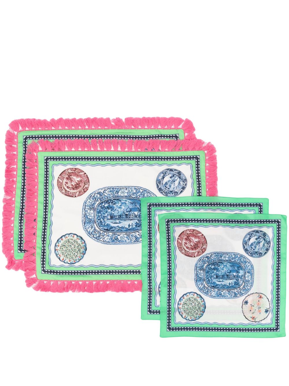 ETRO HOME 图案印花磨损边餐具套装 - 绿色