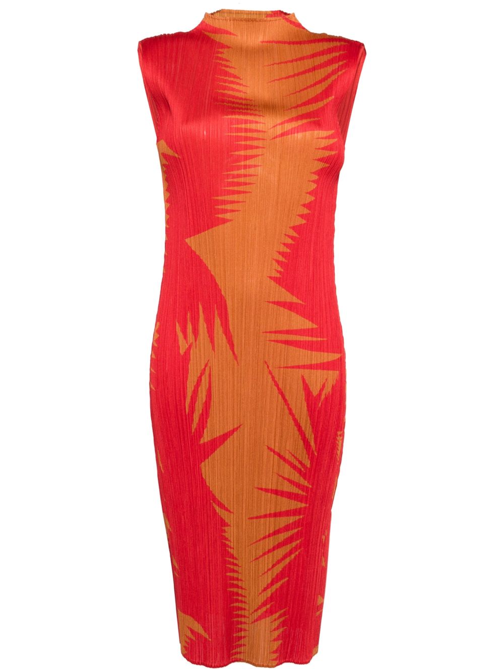 Pleats Please Issey Miyake Piquant 褶饰中长连衣裙 - 红色
