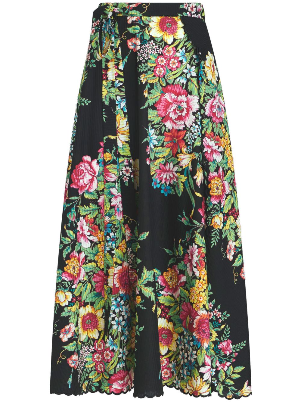 ETRO 花卉印花棉混纺中长半身裙 - 黑色