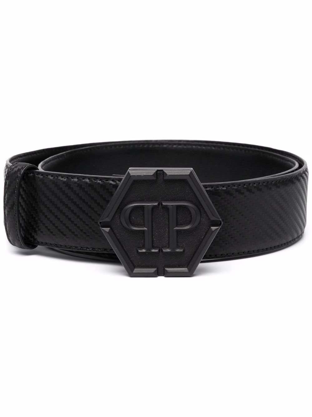 Philipp Plein Hexagon-logo扣环腰带 - 黑色