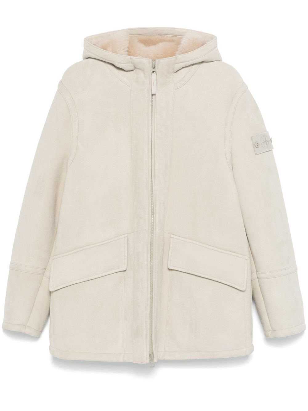 Stone Island 连帽绒面皮夹克 - 中性色