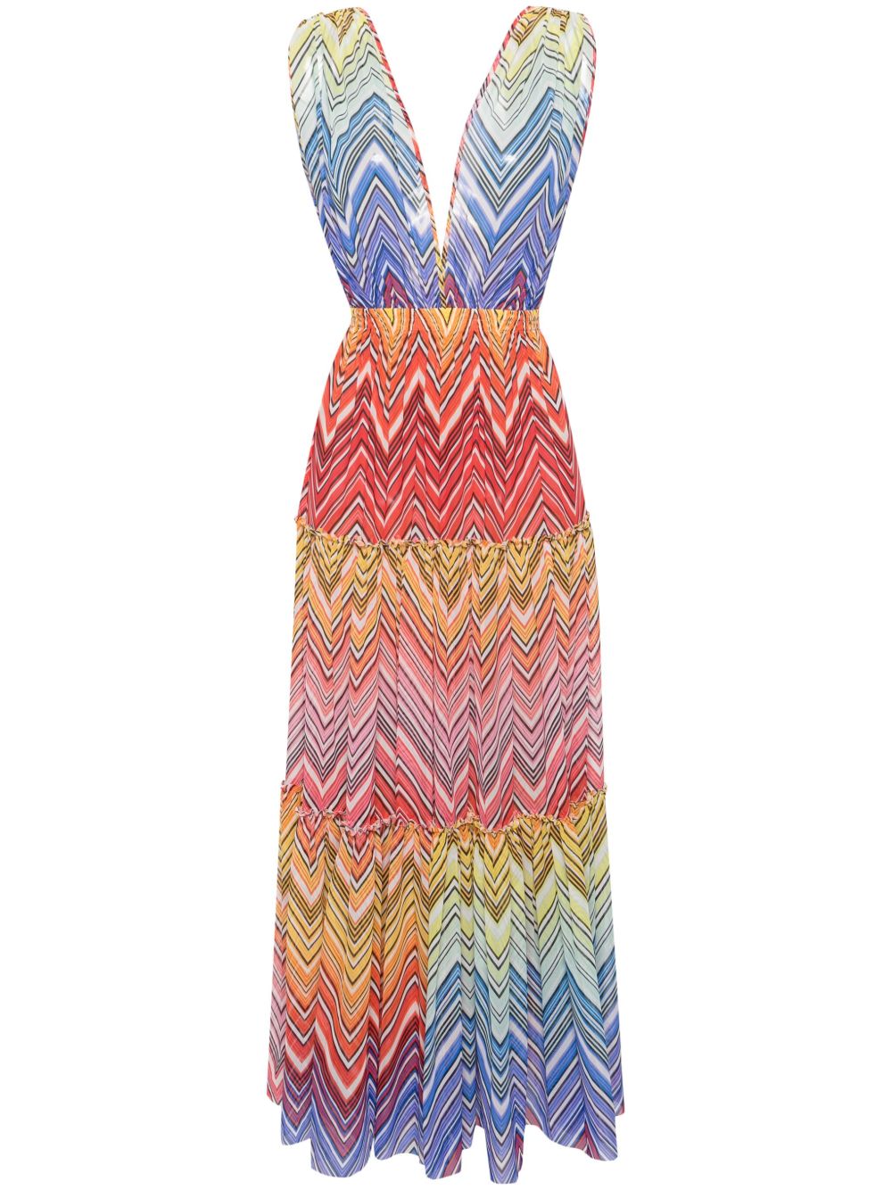 Missoni Z字形图案半透明超长连衣裙 - 红色