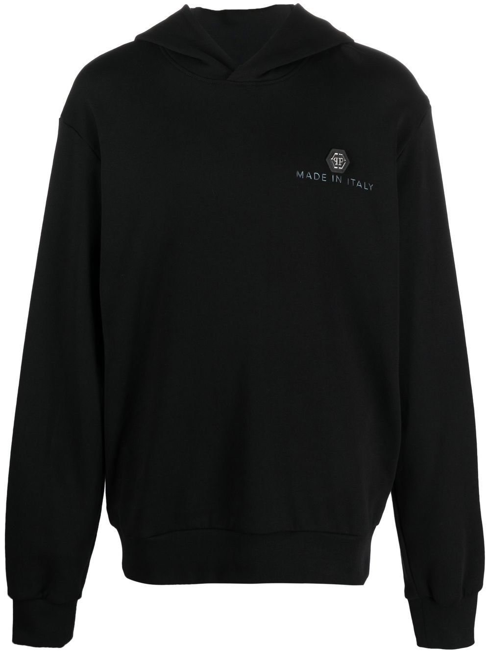 Philipp Plein logo印花棉连帽衫 - 黑色