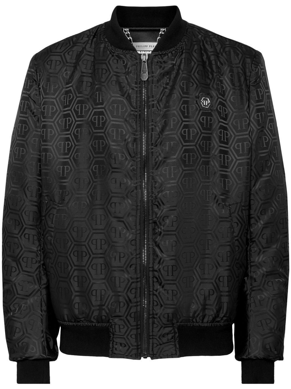 Philipp Plein 经典logo提花飞行员夹克 - 黑色