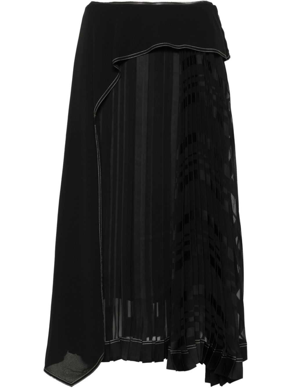 3.1 Phillip Lim 百褶垂坠拼接中长半身裙 - 黑色