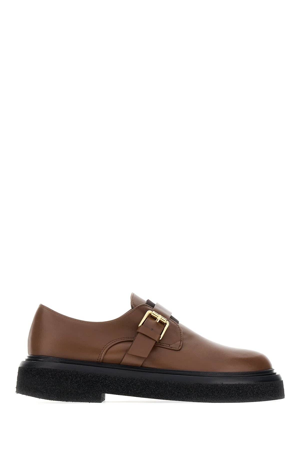 Max Mara 棕色皮革僧侣搭扣鞋