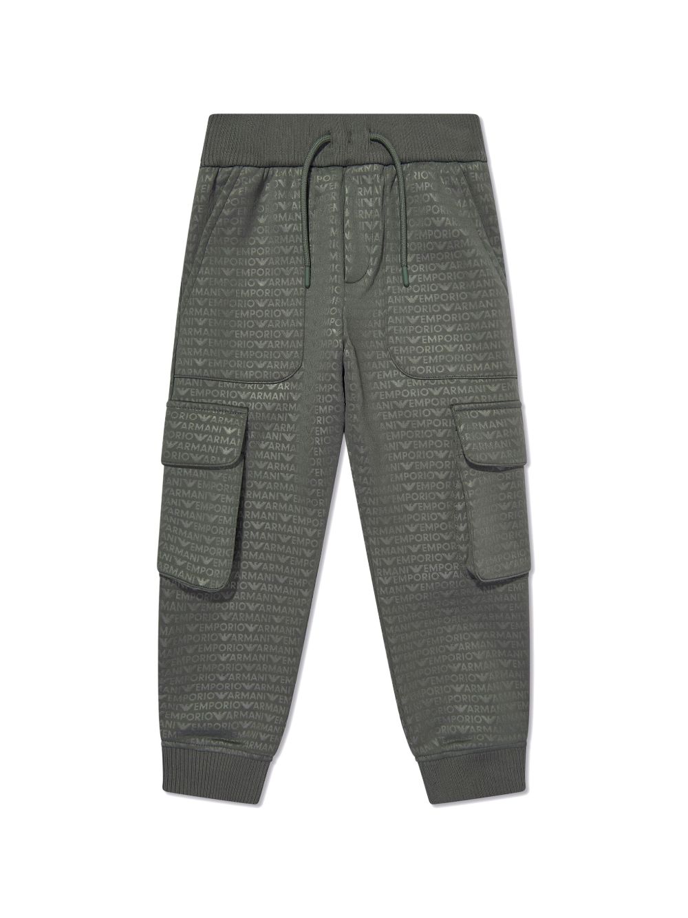 Emporio Armani Kids 大面积logo印花工装运动裤 - 绿色