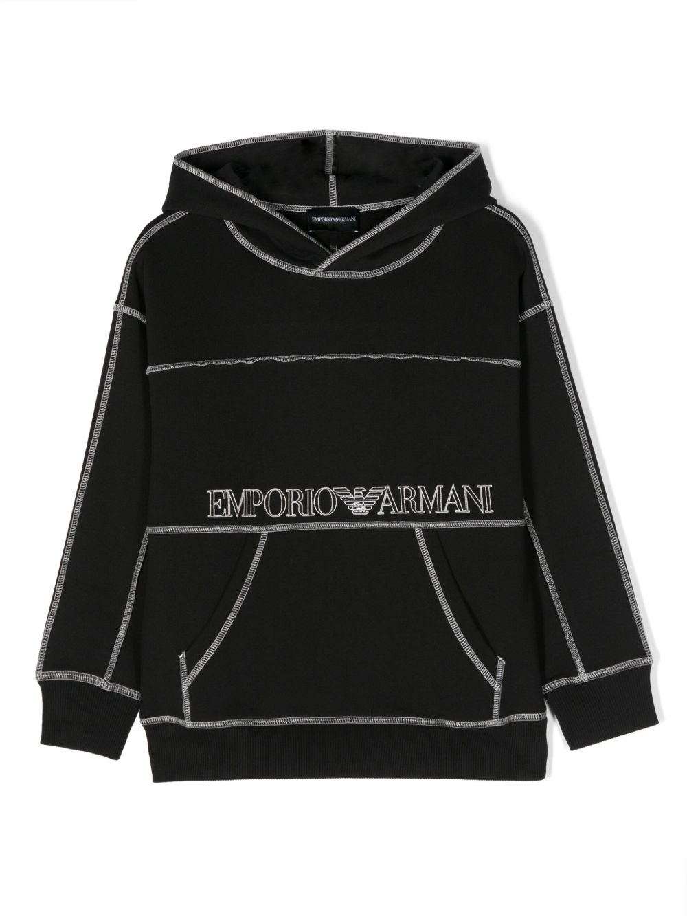 Emporio Armani Kids logo印花棉连帽衫 - 黑色