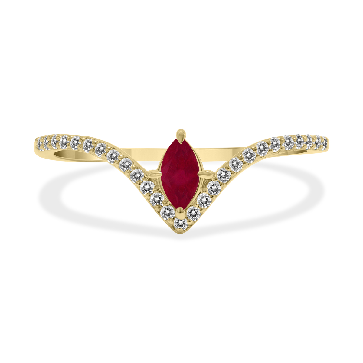 1/4 Carat TW Ruby and Diamond V Shape Ring in 10K Yellow Gold