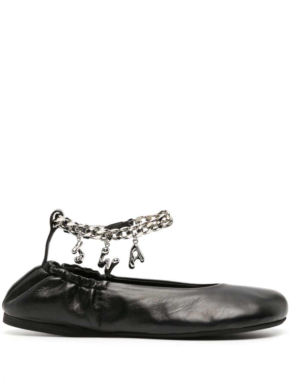 JW Anderson logo吊饰皮质芭蕾平底鞋 - 黑色
