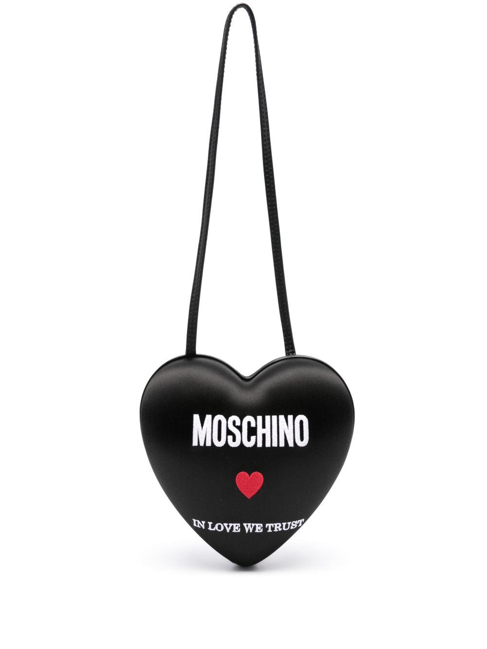 Moschino logo刺绣皮质单肩包 - 黑色