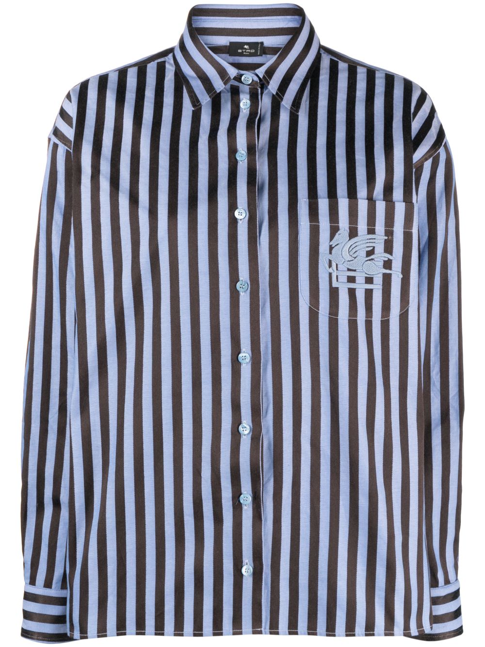 ETRO Pegaso 刺绣条纹衬衫 - 蓝色