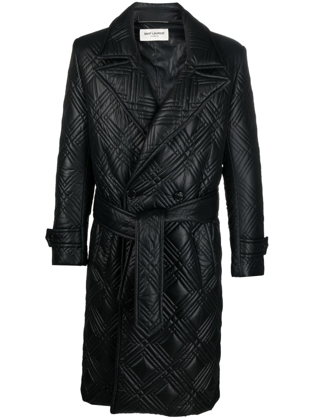 Saint Laurent 绗缝裹身式中长外套 - 黑色