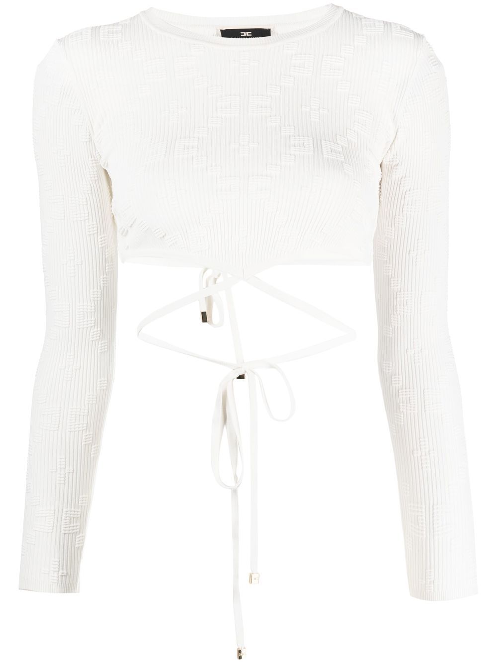 Elisabetta Franchi 后系带罗纹短款上衣 - 白色