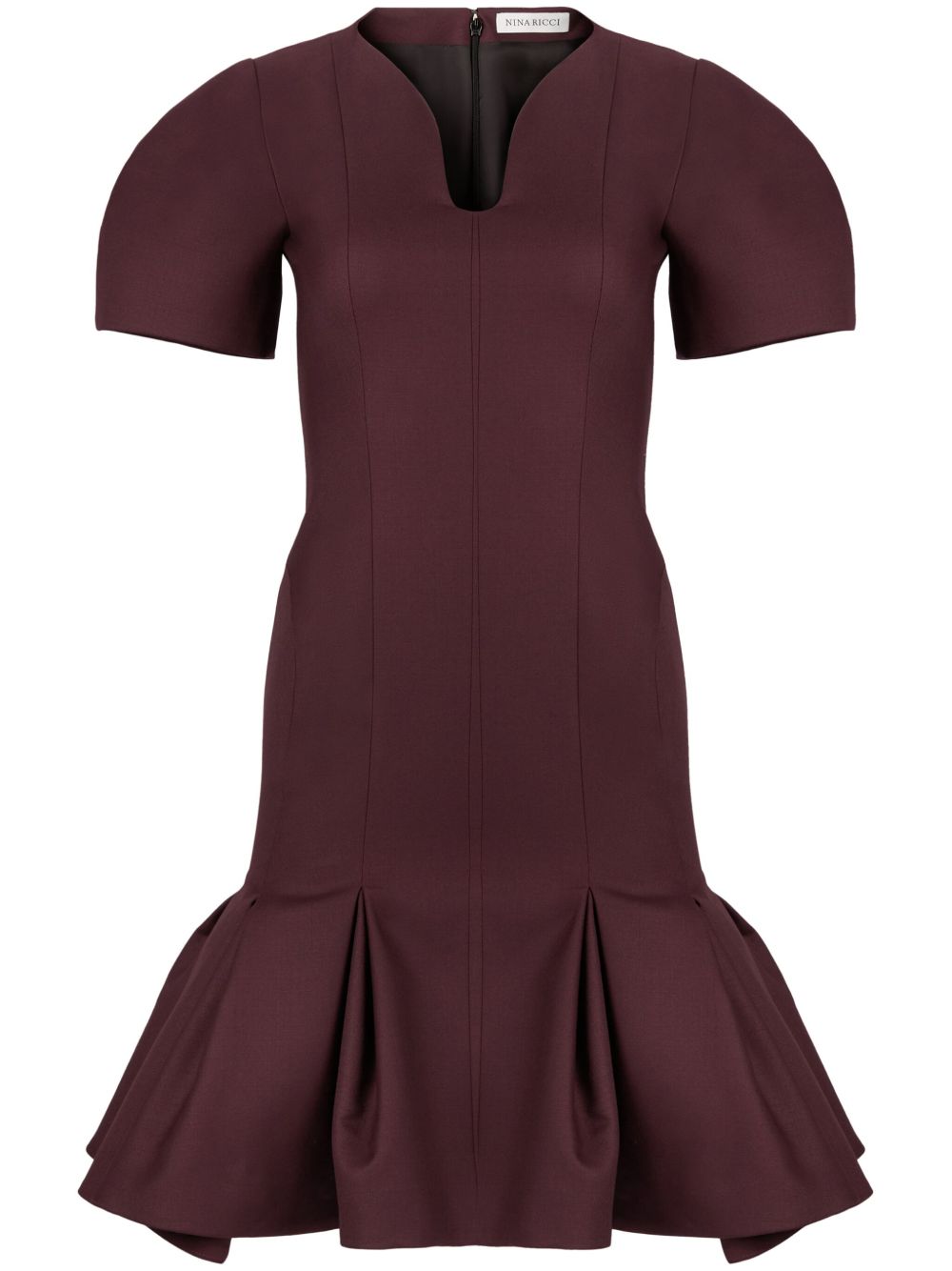 Nina Ricci 束腰伞摆羊毛连衣裙 - 褐色