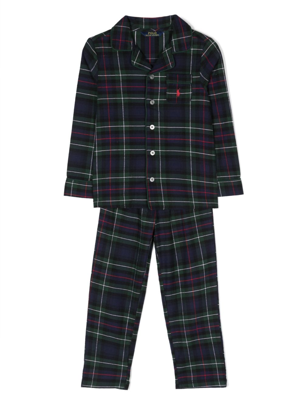 POLO RALPH LAUREN KIDS 格纹棉睡衣套装（两件装） - 蓝色