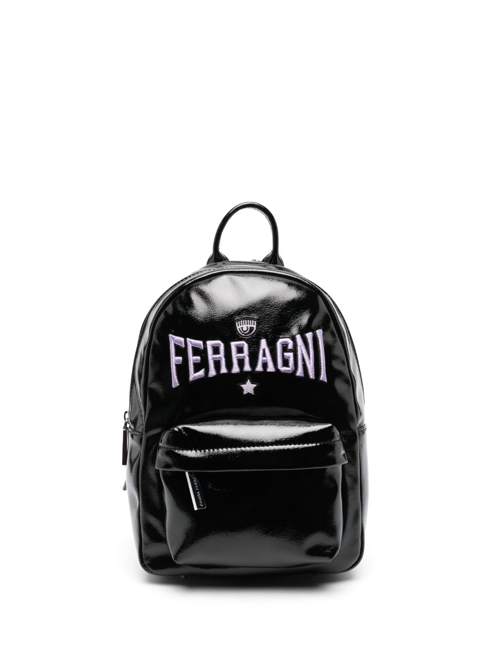 Chiara Ferragni 标贴亮面双肩包 - 黑色