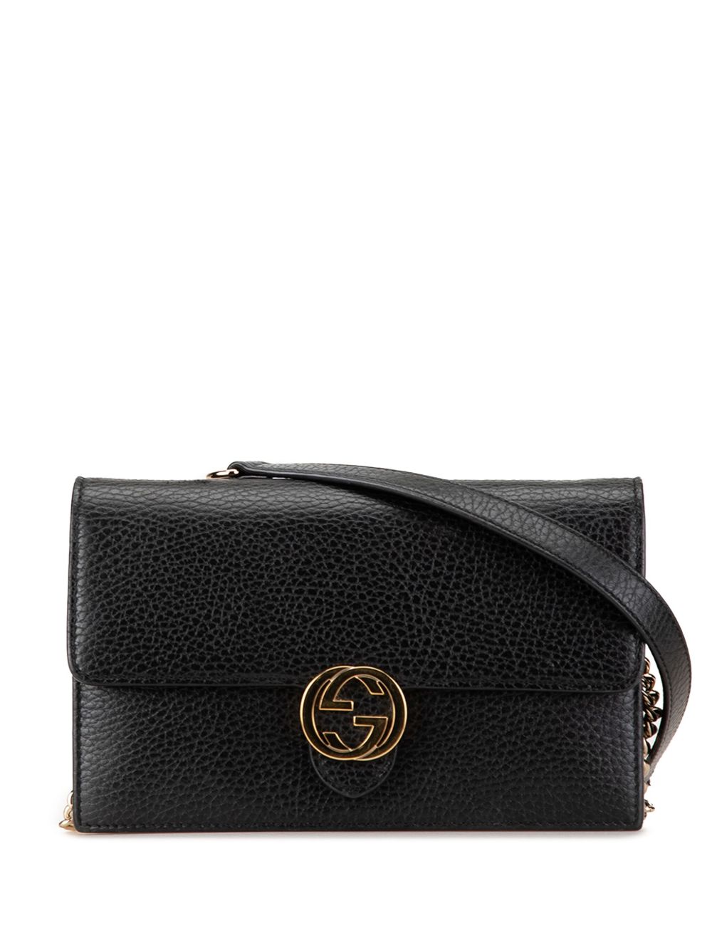 Gucci Pre-Owned 2016-2024 Leather Interlocking G Dollar Wallet on Chain crossbody bag - 黑色