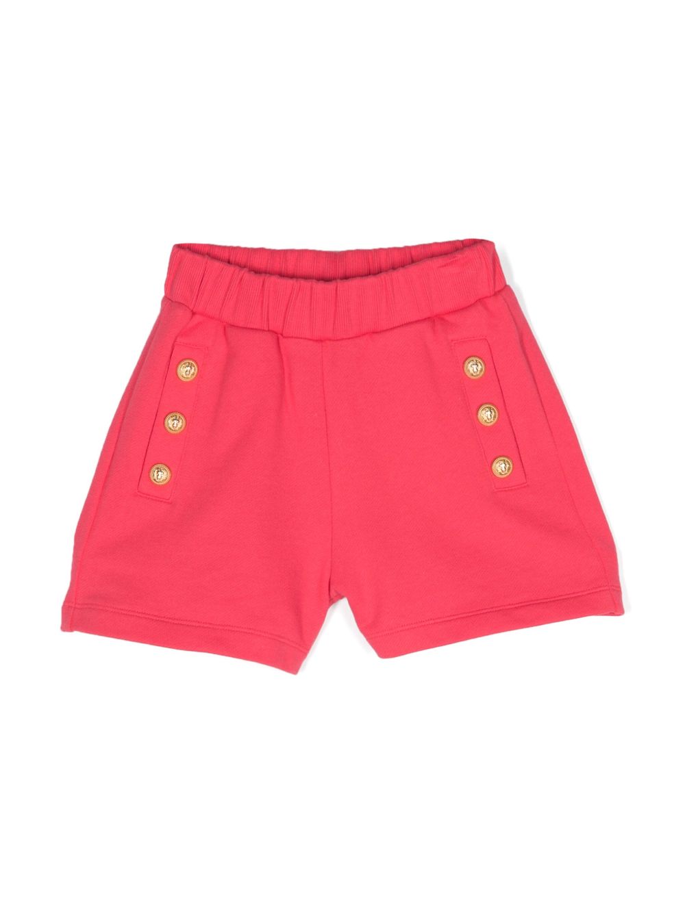 Balmain Kids 纽扣压纹棉短裤 - 粉色