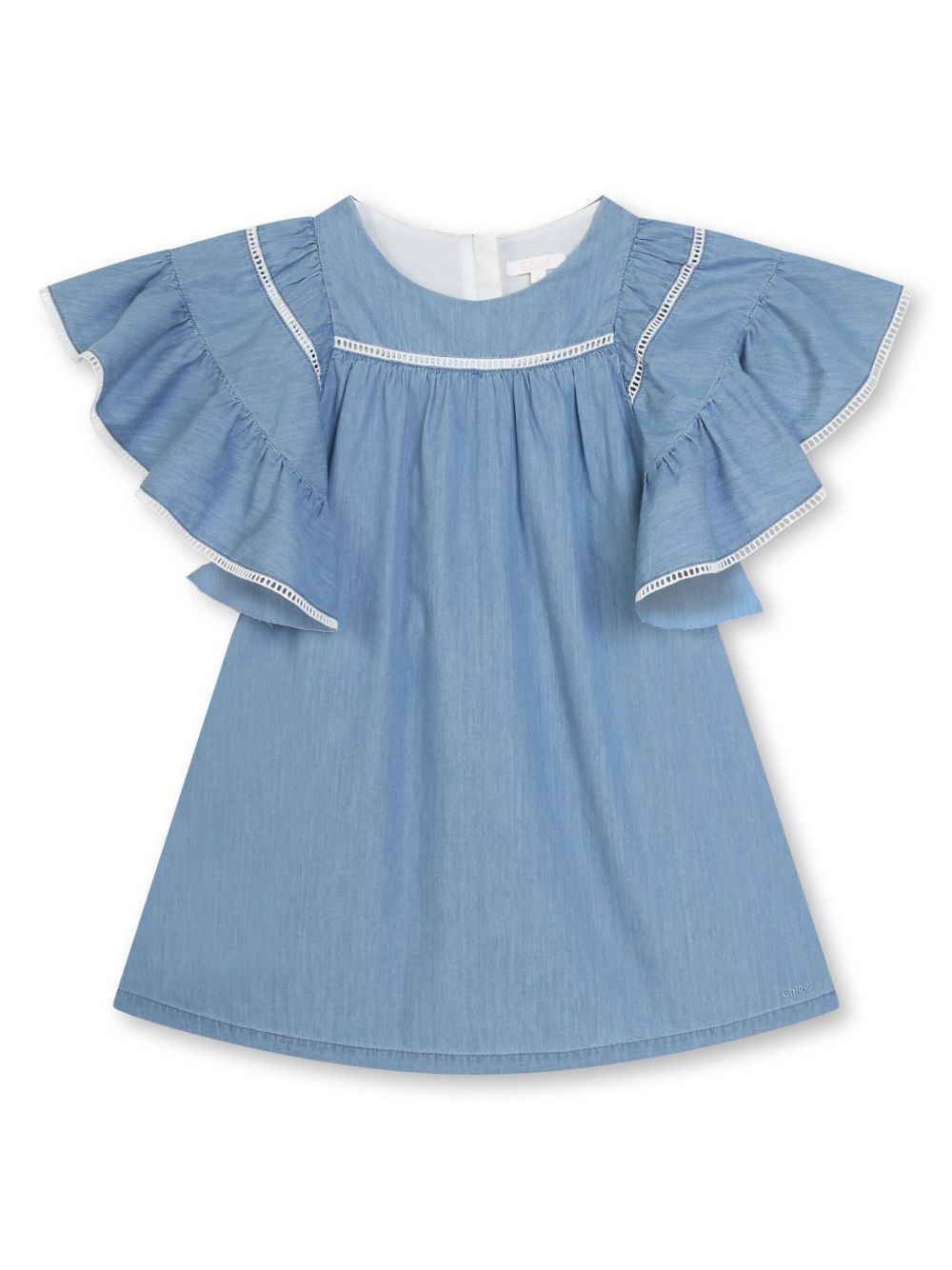 Chloé Kids 荷叶边细节棉连衣裙 - 蓝色
