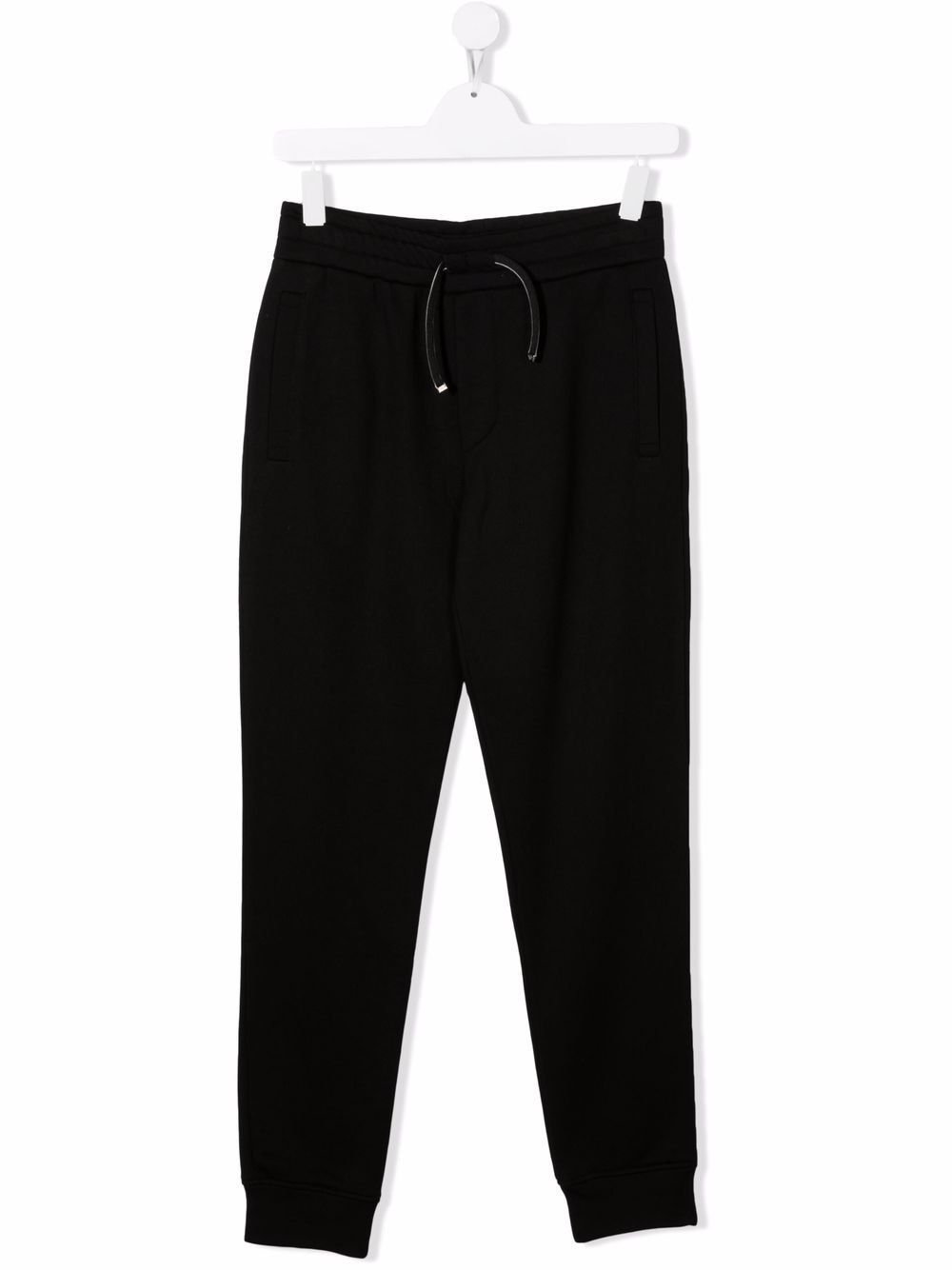 Emporio Armani Kids 抽绳平纹针织运动裤 - 黑色