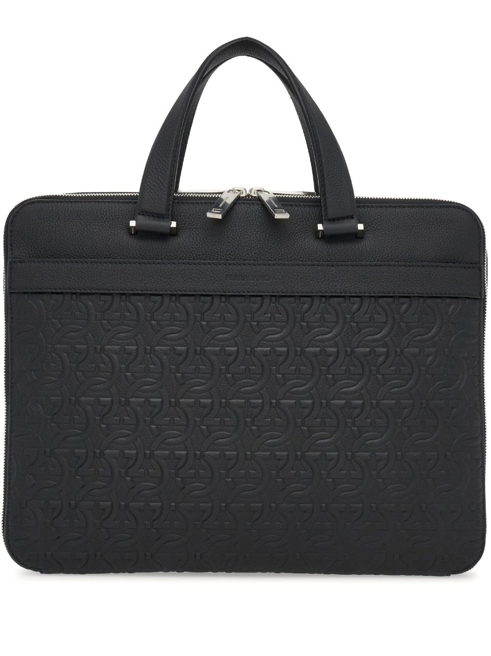 Ferragamo 压纹经典logo皮质公文包 - 黑色