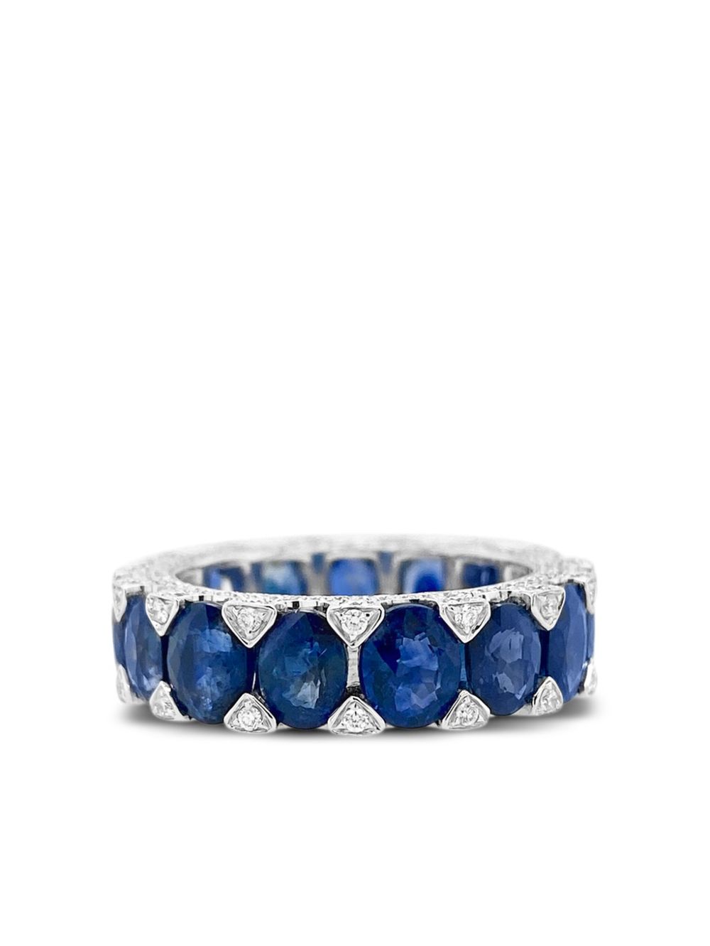 HYT Jewelry 18K白金钻石蓝宝石戒指 - 银色